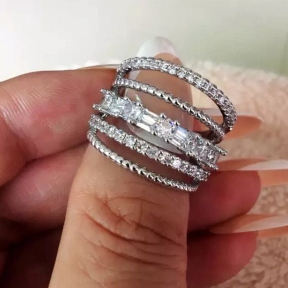 Silver Bridge diamonds ring size 6,7,8,9,10 - Picture 3 of 5